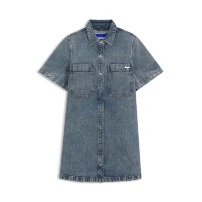 Hugo Boss A-line Dress In Comfort-stretch Denim In Blue