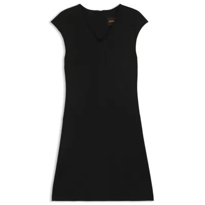Hugo Boss A-line Dress In Stretch Fabric With Stitched Cutlines In Black