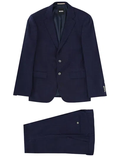 Hugo Boss Tailored Trousers Buttoned Cuffs Flap Pockets In Blue