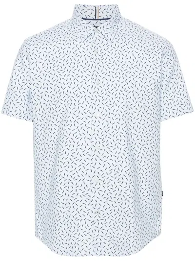 Hugo Boss Abstract-pattern Cotton Shirt In Blue
