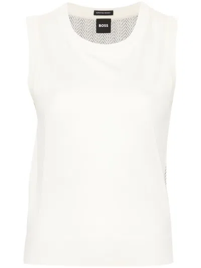 Hugo Boss Abstract Pattern-detail Sleeveless Knitted Top In White