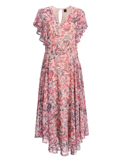 Hugo Boss Midikleid Mit Abstraktem Muster In Pink