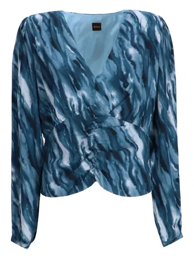 Hugo Boss Bluse Mit Abstraktem Print In Blue