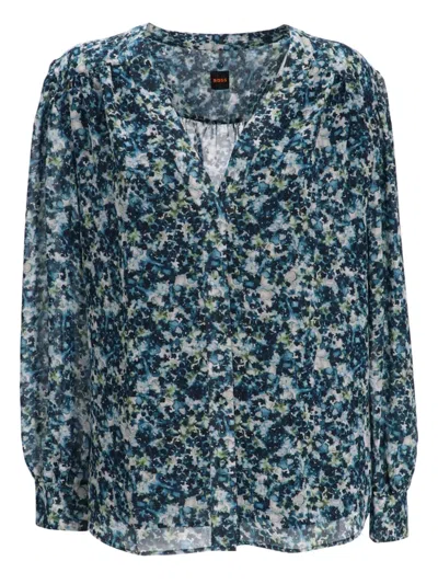 Hugo Boss Bluse Mit Abstraktem Print In Blue