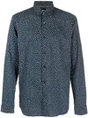 Hugo Boss Abstract-print Linen Shirt In Blau
