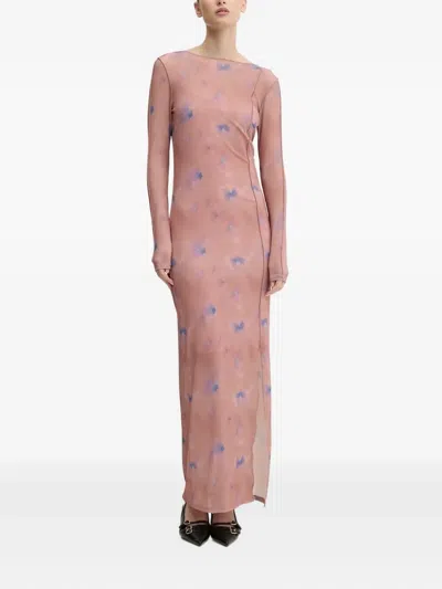 Hugo Boss Abstract-print Side-split Maxi Dress In Pink