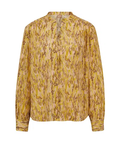 Hugo Boss Regular-fit Blouse In Printed Silk In Nude