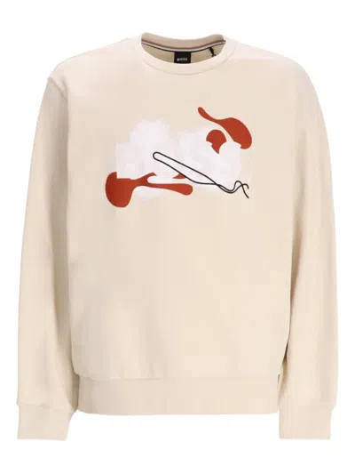 Hugo Boss Abstract-print Sweatshirt In Neutral