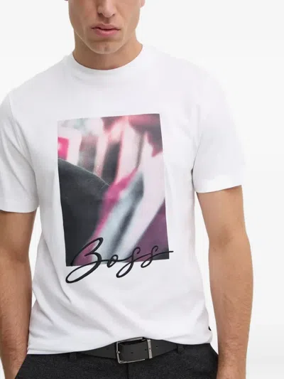 Hugo Boss White Graphic Logo T-shirt In 100-white