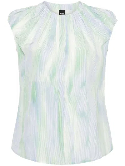 Hugo Boss Abstract-stripes Sleeveless Shirt In Blue