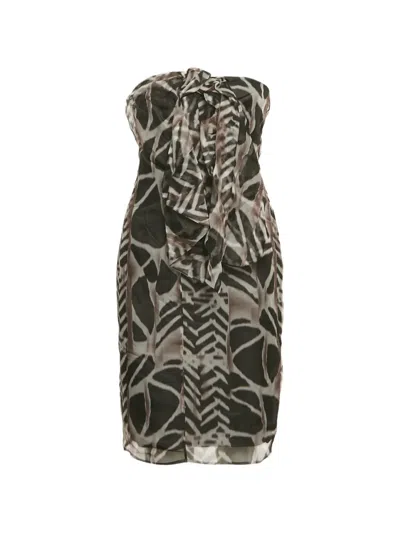 Pre-owned Hugo Boss Abstract-print Strapless Mini Dress In Black