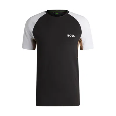 Hugo Boss Active Color-blocked T-shirt In Moisture-wicking Fabric In Black