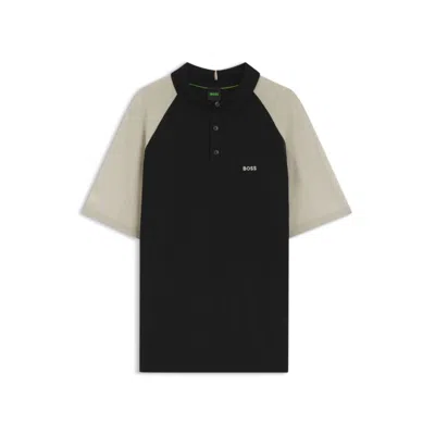 Hugo Boss Active Color-blocked Knit Polo In Black