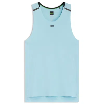 Hugo Boss Active Mesh-jersey Tank Top With Decorative Reflective Details In Blue