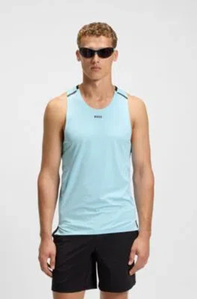 Hugo Boss Active Mesh-jersey Tank Top With Decorative Reflective Details In Blue