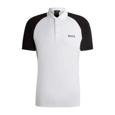 Hugo Boss Active Paddy Color-blocked Polo Shirt With Mesh Inserts In White