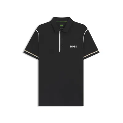 Hugo Boss Active Paddy Golf Polo Shirt In Ripstop Fabric In Black
