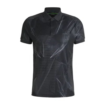 Hugo Boss Active Paddy Graphic-print Polo Shirt With Uv Protection In Black