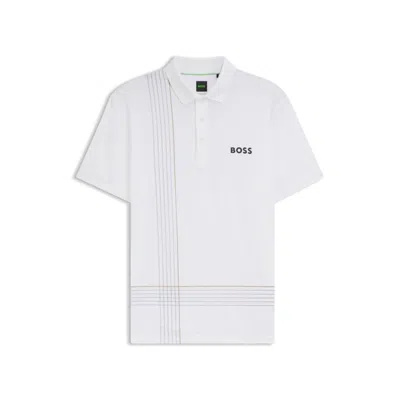 Hugo Boss Active Quick-dry Polo Shirt With Check Artwork In White