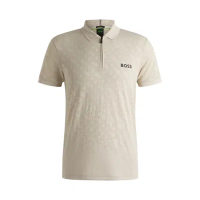Hugo Boss Active Quick-dry Polo Shirt With Gradient Monogram Jacquard In Beige