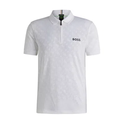 Hugo Boss Active Quick-dry Polo Shirt With Gradient Monogram Jacquard In White