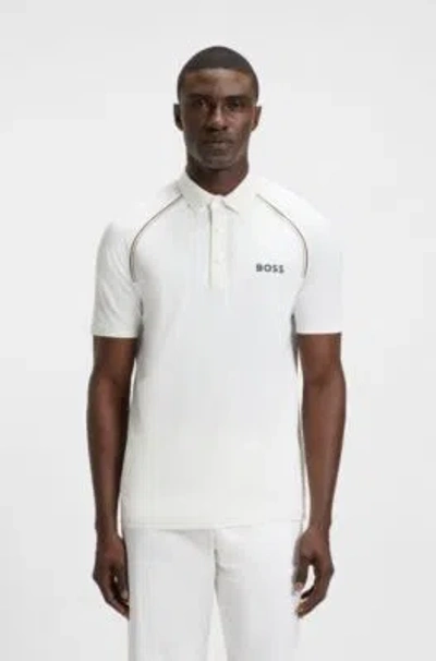 Hugo Boss Active Signature-stripe Polo Shirt With Odour Control In White