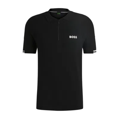 Hugo Boss Active Slim-fit Knit Polo With Moisture Management In Black