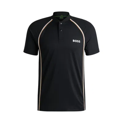 Hugo Boss Active Slim-fit Polo Shirt In Super-stretch Mesh In Black