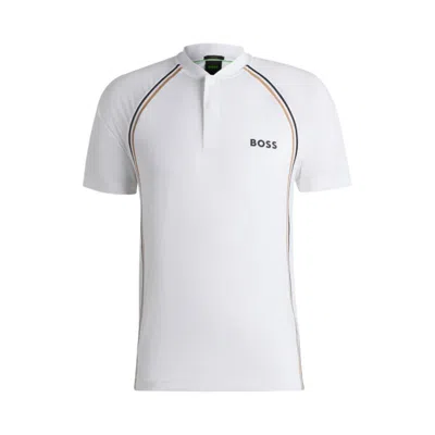 Hugo Boss Active Slim-fit Polo Shirt In Super-stretch Mesh In White