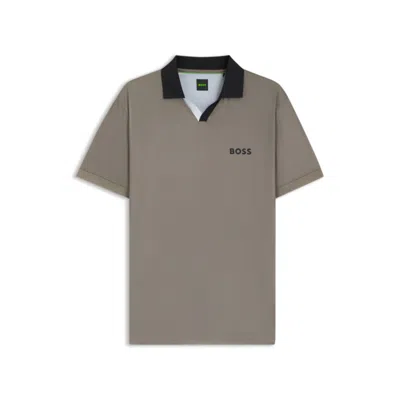 Hugo Boss Active Slim-fit Ripstop Polo Shirt With Color-blocking In Gray