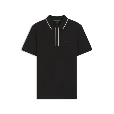Hugo Boss Blue Quarter Zip Logo Polo