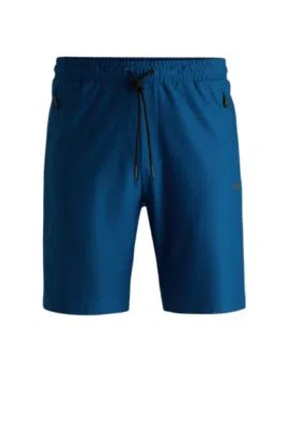 Hugo Boss Active-stretch Shorts With Decorative Reflective Details In Light Blue