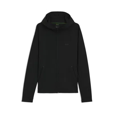 Hugo Boss Active Stretch Zip-up Hoodie With Moisture Management In Black