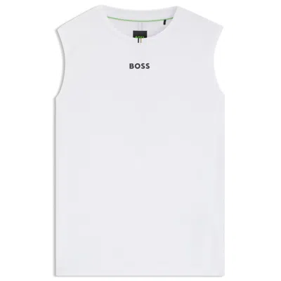 Hugo Boss Active Tank Top In Stretch Fabric With Rear Stripes In White