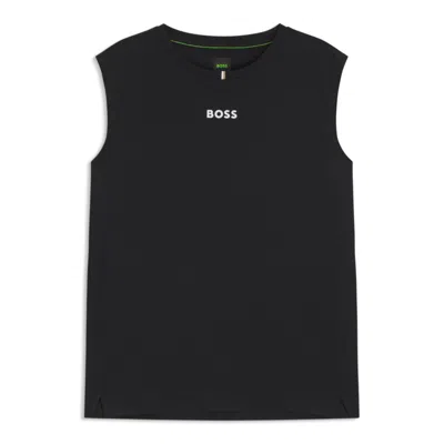 Hugo Boss Active Tank Top In Stretch Fabric With Rear Stripes In Black