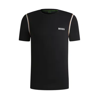 Hugo Boss Active Waffle-structure T-shirt With Signature Stripes In Black