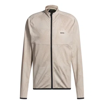 Hugo Boss Active Zip-up Sweatshirt With Dynamic Jacquard Pattern In Beige