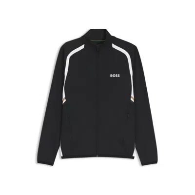 Hugo Boss Active Zip-up Sweatshirt In Stretch Gabardine In Black