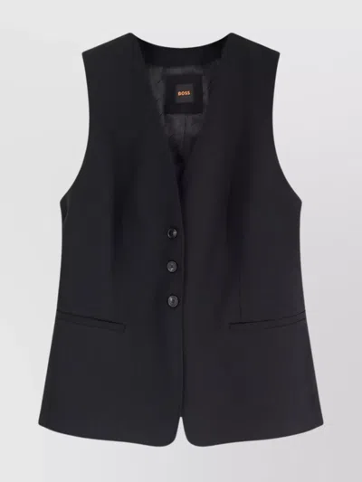 Hugo Boss Adjustable Back Strap Sleeveless Gilet In Black