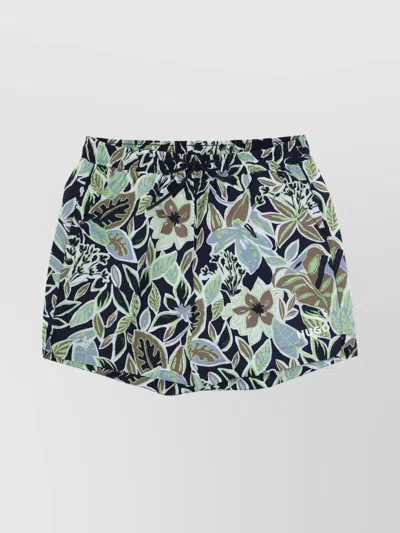 Hugo Boss Adjustable Floral Swim Trunks In Green