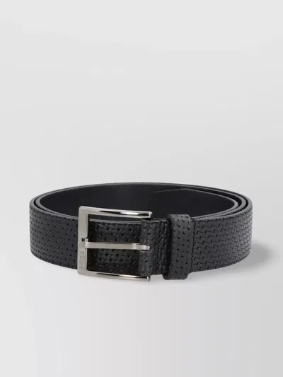 Hugo Boss Adjustable Length Leather Woven Belt In Black