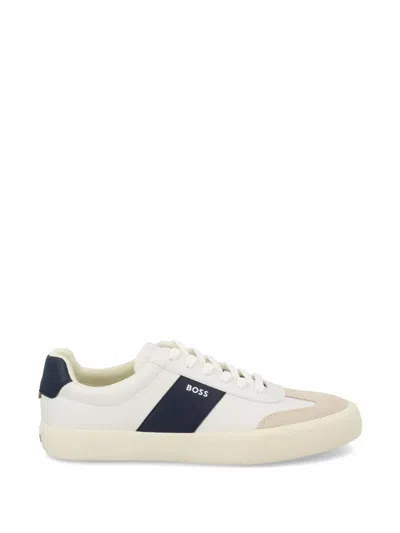 Hugo Boss Aiden Tenn Leather Trainers In Neutral