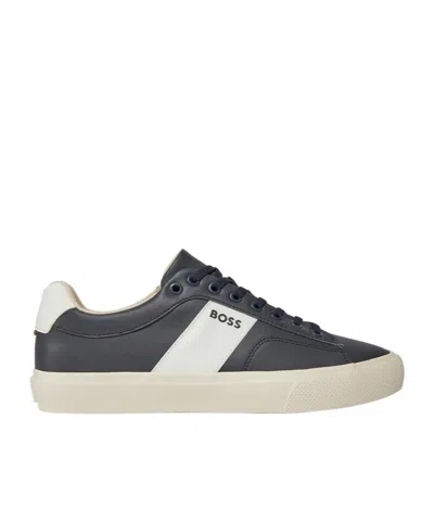 Baskets BOSS Homme Aiden - Noir, Similicuir à Grain, Taille 44 EU