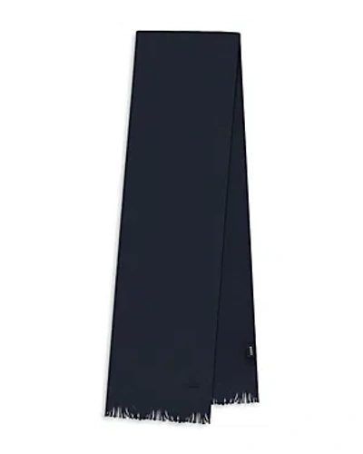 Hugo Boss Albas Fringe Wool Scarf In Dark Blue