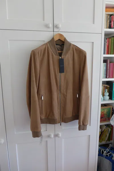 Pre-owned Hugo Boss Alfondo Bomber Jacket - Tan Suede In Brown