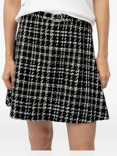 Hugo Boss A-line Miniskirt In Checked Bouclé In Black