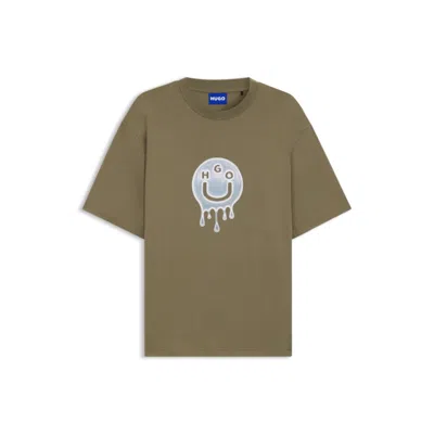 Hugo Boss All-gender Cotton-jersey T-shirt With Graphic Print In Green