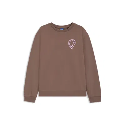 Hugo Boss All-gender Sweatshirt With Happy Hugo Artwork In Brown