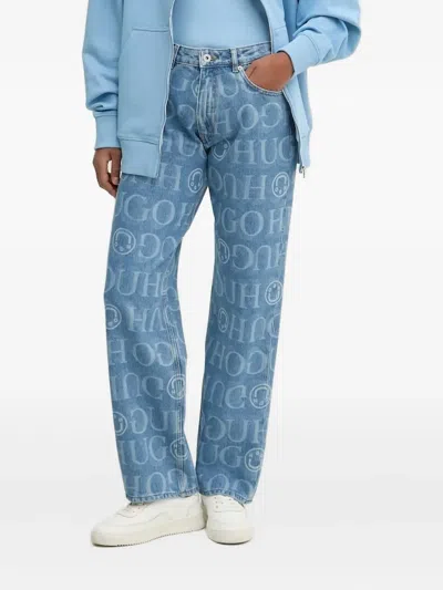 Hugo Boss All-over Logo-print Jeans In Black