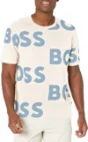 HUGO BOSS ALL OVER LOGO SORT SLEEVE CREW NECK COTTON T-SHIRT IN ALMOND BEIGE